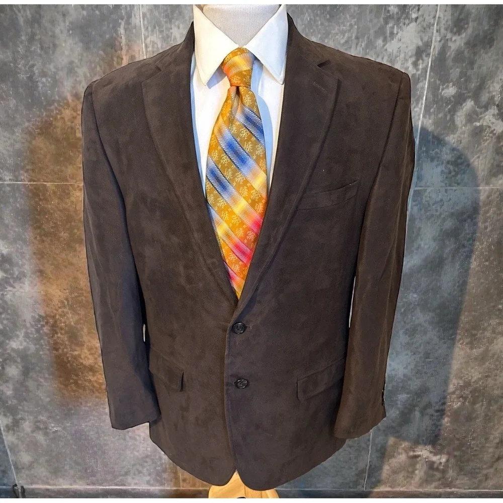 Lauren Ralph Lauren Sport Coat Mens‎ 42R Faux Suede Leather Brown Blazer